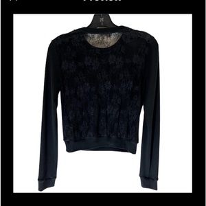 Alice & Olivia Black Lace Long Sleeve Lace Back Top